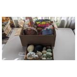 2 Osterich eggs, and asst. Easter deco