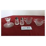 Creamer/sugar, salt/pepper, candle stick, glows