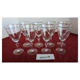 8 tapered stemmed Fostoria rimmed goblets, glows