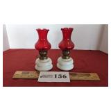 2 milkglass miniature oil lamps