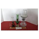 3 oil lamps and small chimney