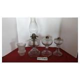 Oil lamp, 2 bases, globe, glow under UV light