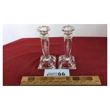 Pair etched 7' candle sticks, glow under UV