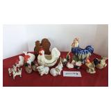 Chickens, some are salt/pepper, animal figures