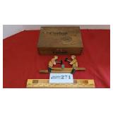 Wood cigar box and carved wood toy