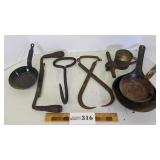 Ice tongs, draw knife, hay hook, primitives
