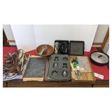 Kitchen items, hand mixer, molds, slate cutting