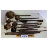 Iron ladles, tongs, soldering irons