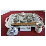 Miniature tea set on tray