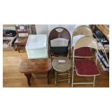 2 chairs, 2 stools, plastic storage unit