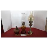 2 oil lamps, brass base candle