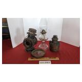 Dietz railroad lamp, brass oil lamp base, oil lamp