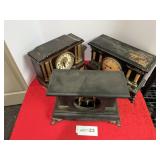 3 black mantel clocks, all parts