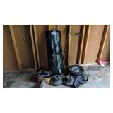 Snow blade, wheel weights, chains for