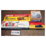 Pipe cutter, rod bender, block plane, suction cup