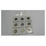 9 Assorted Buffalo Nickels worth $3.00 each