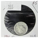 1916 S Mercury Silver Dime VG8