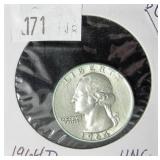 1964 D Washington Silver Quarter- unc