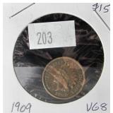 1909 Indian Head Penny - VG8 Condition