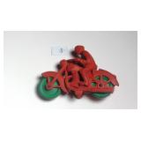 Vintage Auburn red with green wheel motorcycle