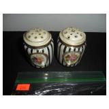 Cream with blue stripes Salt and Pepper Shakers