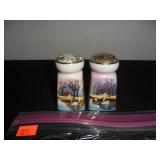 Porcelain Swan Scene Salt and Pepper Shakers