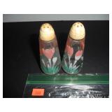 Clear with floral design Salt and Pepper Shakers
