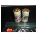 Green & Gold with floral design Salt and Pepper