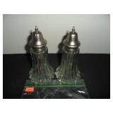 6' G;lass & Silver lids Salt and Pepper Shakers