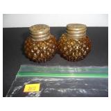 Victorian Amber Bulbous Sawtooth Salt and Pepper