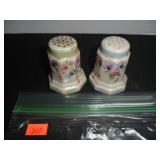 Green & White with flowers Salt and Pepper
