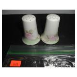 Green & White with flowers Salt and Pepper