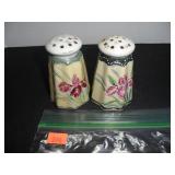 Green & White with flowers Salt and Pepper