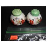 Green & White with flowers Salt and Pepper