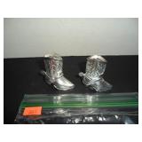 Metal Silver Cowboy Boots Salt and Pepper Shakers