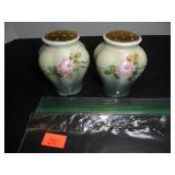 Gold & Green with pink flowers Salt and Pepper