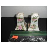 White with pink & Green flowers Salt and Pepper