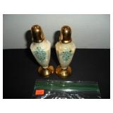 White & Gold with blue flowers Salt and Pepper