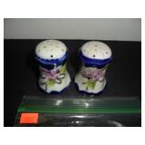 Blue & White with purple flowers Salt and Pepper