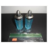 Aqua Blue Glass Salt and Pepper Shakers