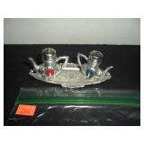 Vintage cast metal Tea Pot & Tray Salt and Pepper