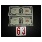 Lot of 2- 1953 $2 Red Notes