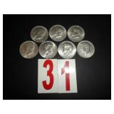 Lot of 7 - 1968 D 40% Silver JFK Half Dollar= AU