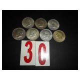 Lot of 7 - 1967 40% Silver JFK Half Dollar= AU