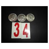 Lot of 3 - 1969 D 40% Silver JFK Half Dollar= AU