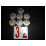 Lot of 7 - 1968 D 40% Silver JFK Half Dollar= AU