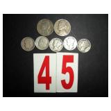 5 silver dimes and 2 silver war nickels