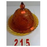 Vintage Tiarra Amber Glass Round Butter Dish with