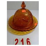 Vintage Tiarra Amber Glass Round Butter Dish with