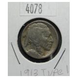 1913 Type 1 Buffalo Nickel VG8 Condition